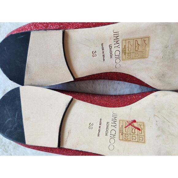 NWD Jimmy Choo Glitter Flat Bow Size EU 37 Red - Picture 11 of 15